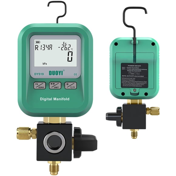 DUOYI DY519 3-in-1 HVAC Digital Manifold Gauge Refrigerant Charging, Vacuum Testing & Leak Detection 24 Refrigerant NIST Compatible High Precision Pressure Meter for AC