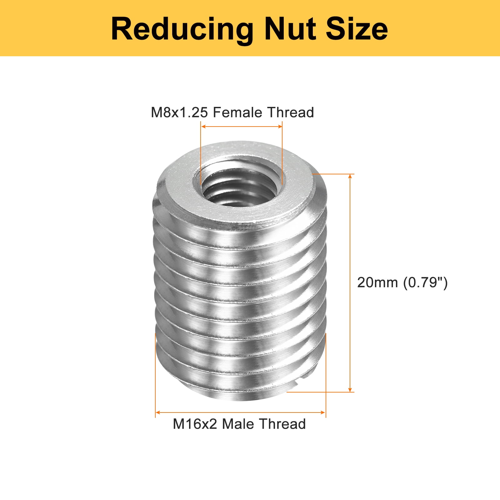 Uxcell 12pcs Thread Repair Inserts M16 x 2 Male to M8 x 1.25 Female Thread 20mm Long Stainless Steel Reducing Nuts Metric Self Tapping Sleeves