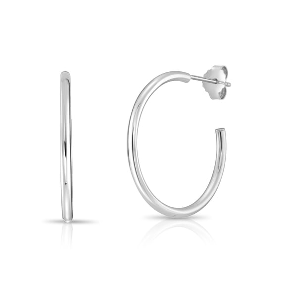 Tilo Jewelry .925 Sterling Silver Round Shiny Hoop Earrings | 1.1 Inch | Women & Unisex