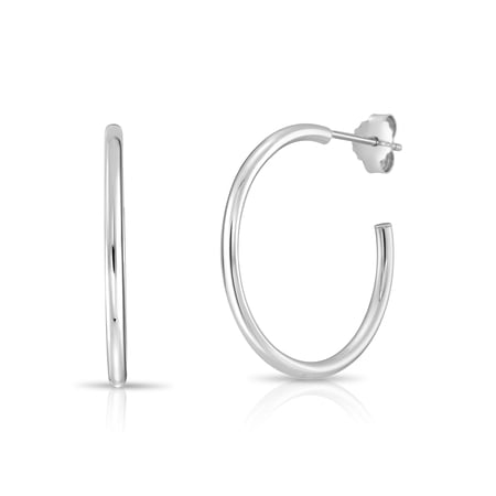 Tilo Jewelry .925 Sterling Silver Round Shiny Hoop Earrings | 1.1 Inch | Women & Unisex