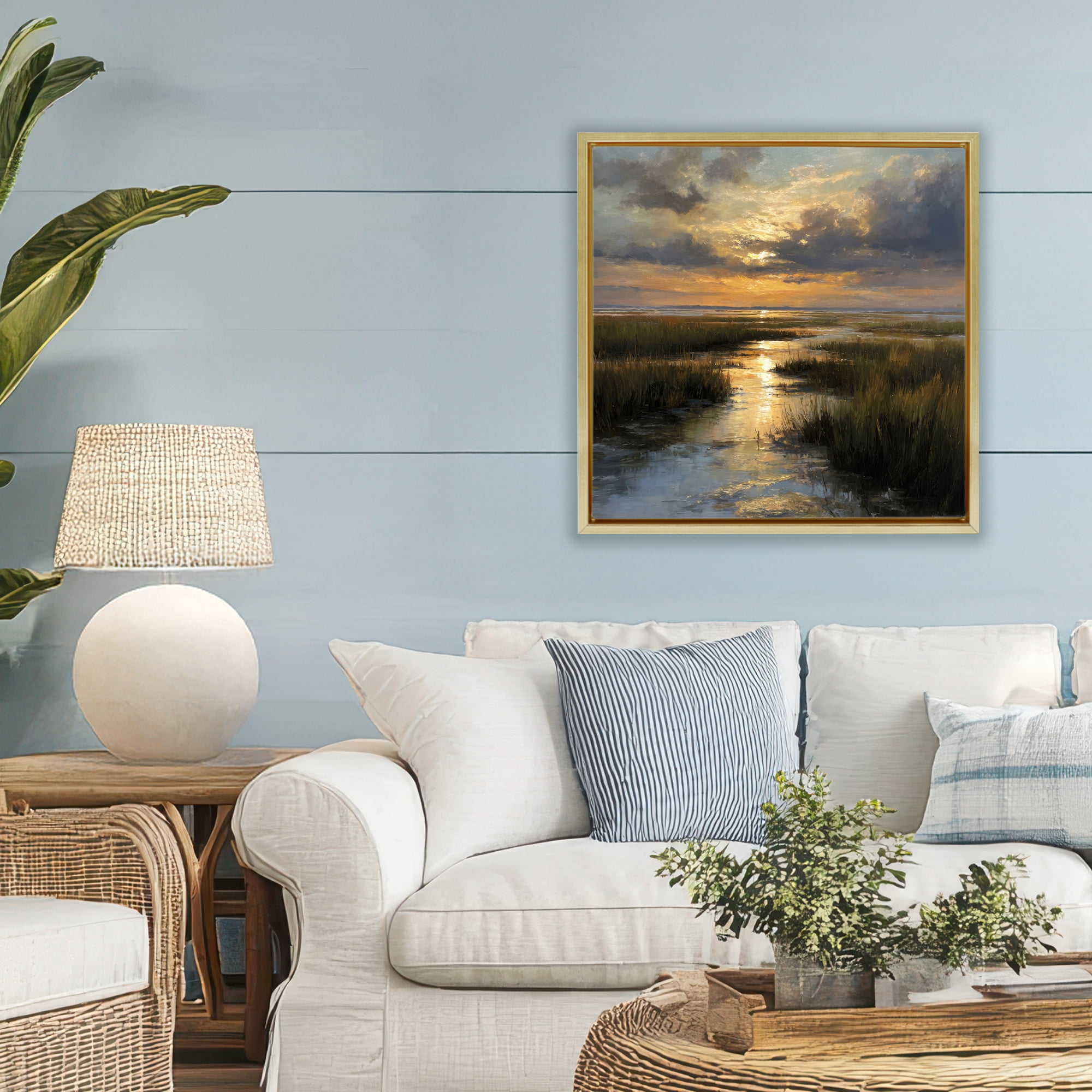 Stupell Industries Sunset Over Marshland Gold Framed Floater Canvas Wall Art, design by Petal Prints Design