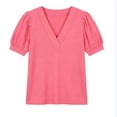thumbnail image 4 of Ayolanni Collarless Blouses for Women Short Sleeve Solid Patchwork V-Neck Blouse Puff Dressy Plus Size Workout Tees Women's Tops, Tees & Blouses Red XL, 4 of 7