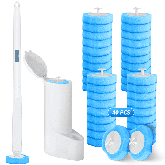 SUGARDAY Disposable Toilet Bowl Brush Cleaner 1 Pack with 40 Toilet Refills