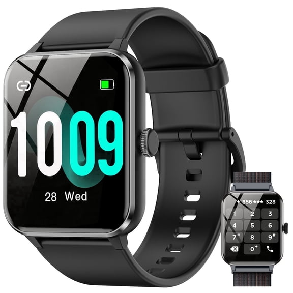 IOWODO Smart Watch for Men, 1.85" HD Fitness Tracker with Bluetooth Calls, 120 Sport Modes, IP68 Waterproof, Android iPhone, BLACK