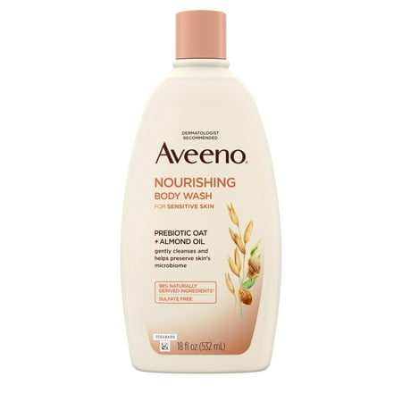 Aveeno Nourishing Body Wash with Prebiotic Oat & Almond Oil, Sulfate-Free, 18 fl. oz 1 ea (Pack of 2)