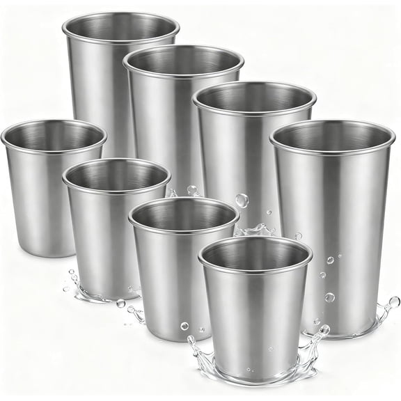 bililiart Stainless Steel Cups Set of 8 - 4 Pack 8 oz   4 Pack 16 oz Stackable 304 Metal Unbreakable Cups  for Indoor Outdoor Picnic Travel Camping