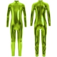 thumbnail image 5 of YiZYiF Kids Girls Shiny Metallic Dance Unitard One Piece Wet Look Bodysuit Long Sleeve Jumpsuit Green XL/150, 5 of 6