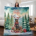 thumbnail image 2 of Merry Christmas Santa Reindeer Antlers Rottweiler Sleigh Xmas Winter Holiday Quilt Blanket Rottie Dog Lover Gifts Idea Cozy Comforter Throw Blanket - 00023, 2 of 5