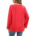 thumbnail image 5 of Higustar Tops for Women Plus Size Long Sleeve Blouses Boho Embroidered Tunic Shirt Mexican Peasant Cotton Rayon Maxi Vintage Bohemian Casual Loose Clothes for Autumn Fall-Red/749-L/H, 5 of 9