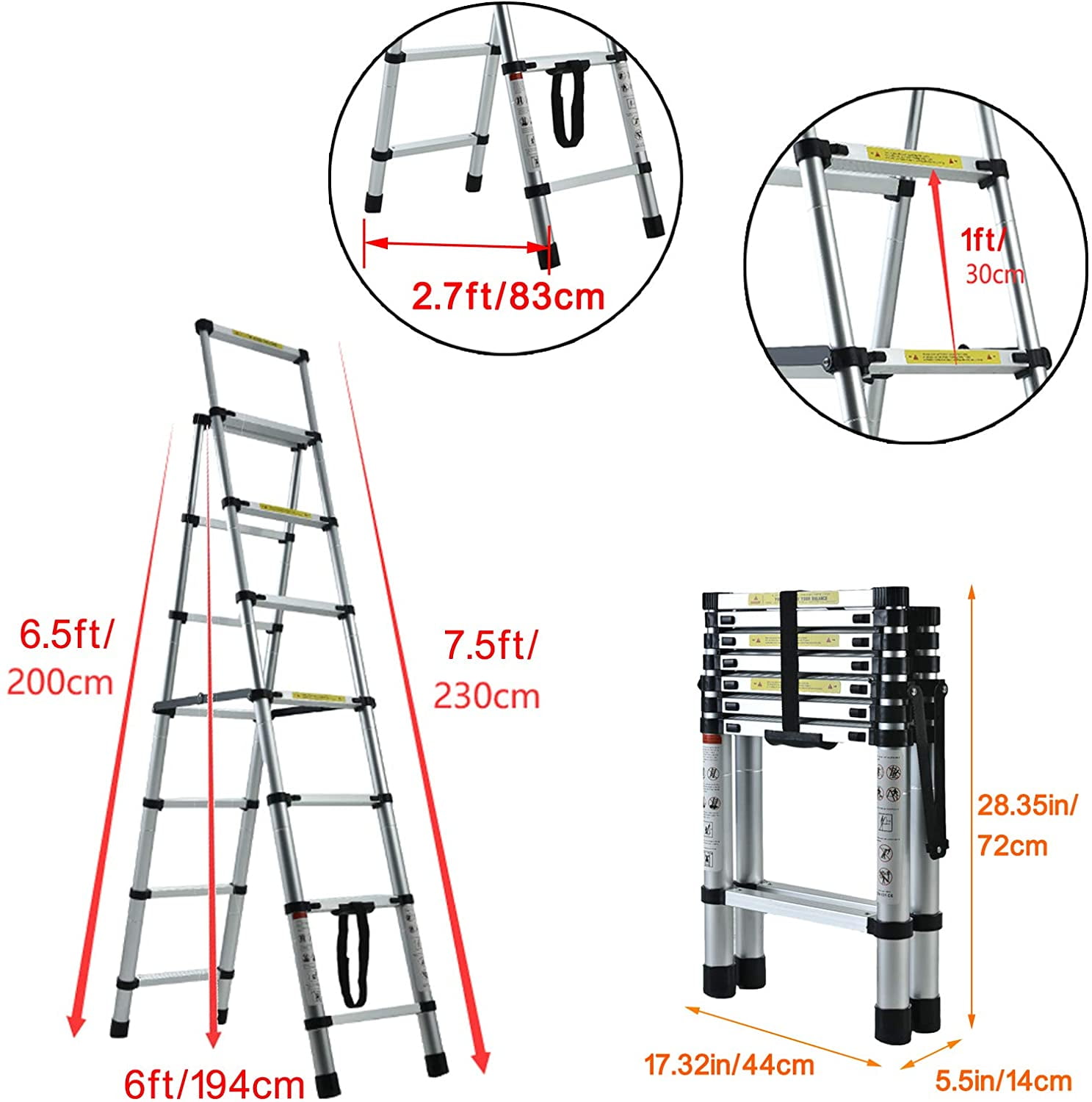 Dayplus Extendable 6+7 Step Ladder, 6.5ft+7.5ft A-Frame Dayplus Extendable 6+7 Step Ladder, 6.5ft+7.5ft A-Frame