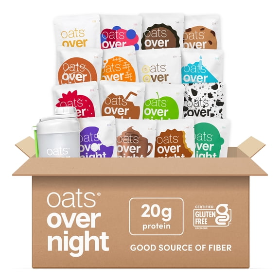 Oats Overnight Ultimate Variety Pack - High Protein, 5g Fiber Breakfast Protein Shake, Gluten Free Oatmeal, Non GMO Oatmeal - Green Apple Cinnamon, Coconut Cream Pie & More (16 Pack Shaker Bottle)