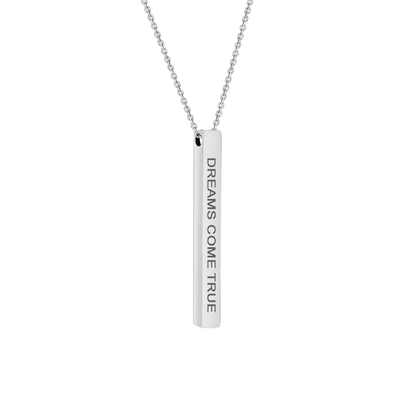 Anniversary Day Gift for Her Motivational 4-Sides Bar Necklace Stainless Steel Inspirational Birthday Jewelry Gift for Her 18" Cable Chain with Gift Box [Silver - Dreams Come True]