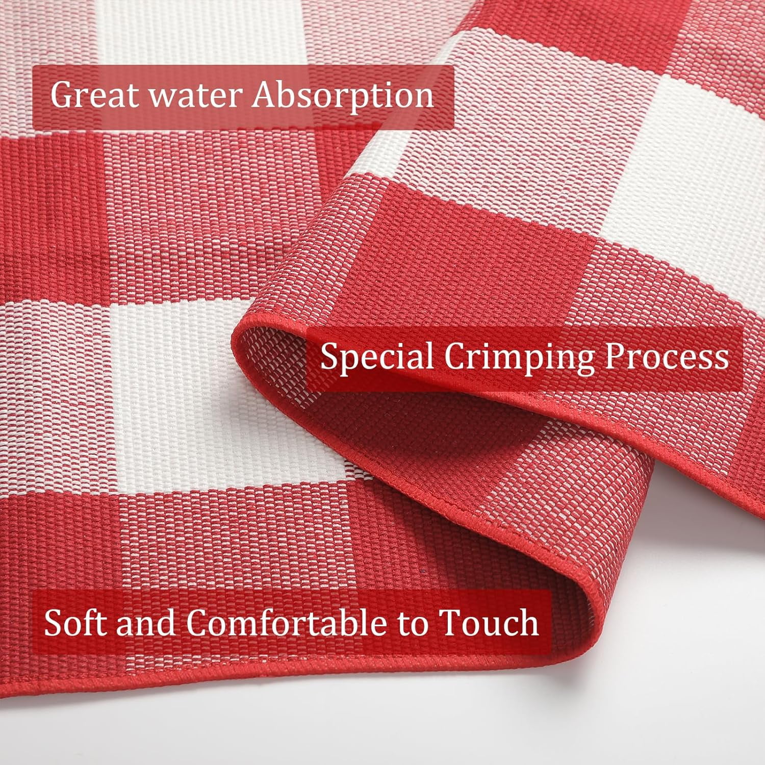 AllWays Plaza Cotton Buffalo Plaid Rug 3'x5' Red and White Checked Rug Washable Doormats Indoor Outdoor Rugs for Layered Front Door Mats, Porch, Kitchen, Farmhouse, Entryway