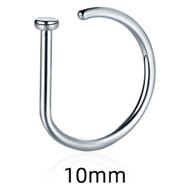 Piercing de nariz falso en forma de D, pendiente de tuerca de hélice de Tragus curvo, tabique de aro, anillo de acero inoxidable, joyería corporal de fosa nasal, 18G