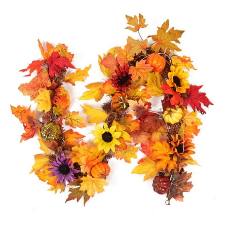 Maple Leaf Christmas Decorations Christmas Autumn Color Rattan 1.8M 20 PCS LED New Simulated Pumpkin Maple Leaf Sunflower Decoration Rattan Thanksgiving Holiday Ornaments Pendant ()