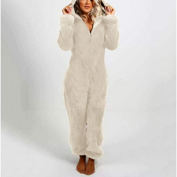 Cozyfort Womens Plus Size Pajama Onesie with Hood Cozy Winter Women's Thick Fleece One-Piece Cat-Ear Hooded Pajamas Jumpsuits for Women Long Sleeve