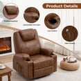 thumbnail image 4 of JMYMRY Recliner Chair with Heat and Massage, PU Leather, Adjustable Angle, Cup Holder, Side Pocket and USB Charge Port for Living Room, Brown, 4 of 9