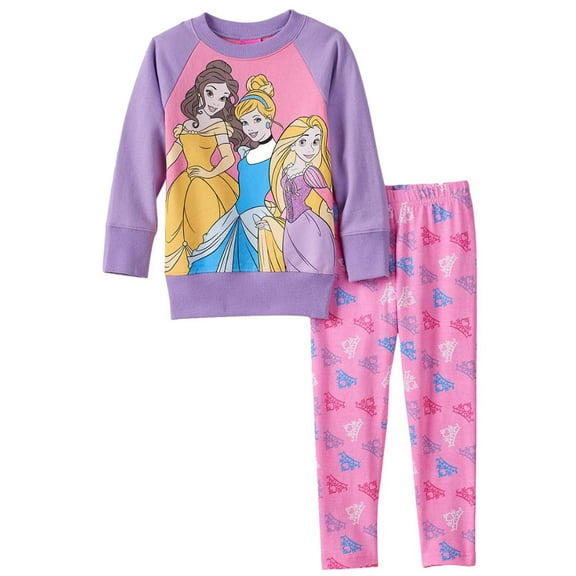 Disney Toddler Girls Purple & Pink Princess Sweatshirt & Leggings 2 PC Outfit 2T