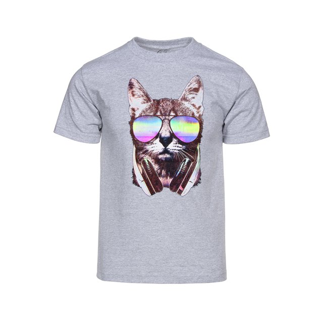 Camiseta de manga corta del gato DJ de los hombres - Gris de Heather - Grande Gravity Threads Camiseta de manga corta