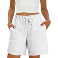 thumbnail image 5 of Nmnitkp Womens Shorts High Waisted Linen Blend Bermuda Shorts, Drawstring Paperbag Waist Casual Shorts with Pockets, Loose Fit for Summer & Daily Wear White,M, 5 of 8