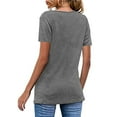 thumbnail image 4 of USSUMA Womens Summer Tops Women Fashion V-Neck Short Sleeve Solid Long T-shirt Blouse Ladies Tops Casual Deals Gray Polyester L, 4 of 6