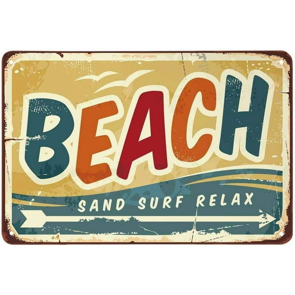 Beach Tin Sign,Wave Bird Fly Ocean Fun Arrow Sand Surf Relax Vintage Metal Tin Signs for Cafes Bars Pubs Shop Wall Decorative Funny Retro Signs for Men Women 8x12 Inch