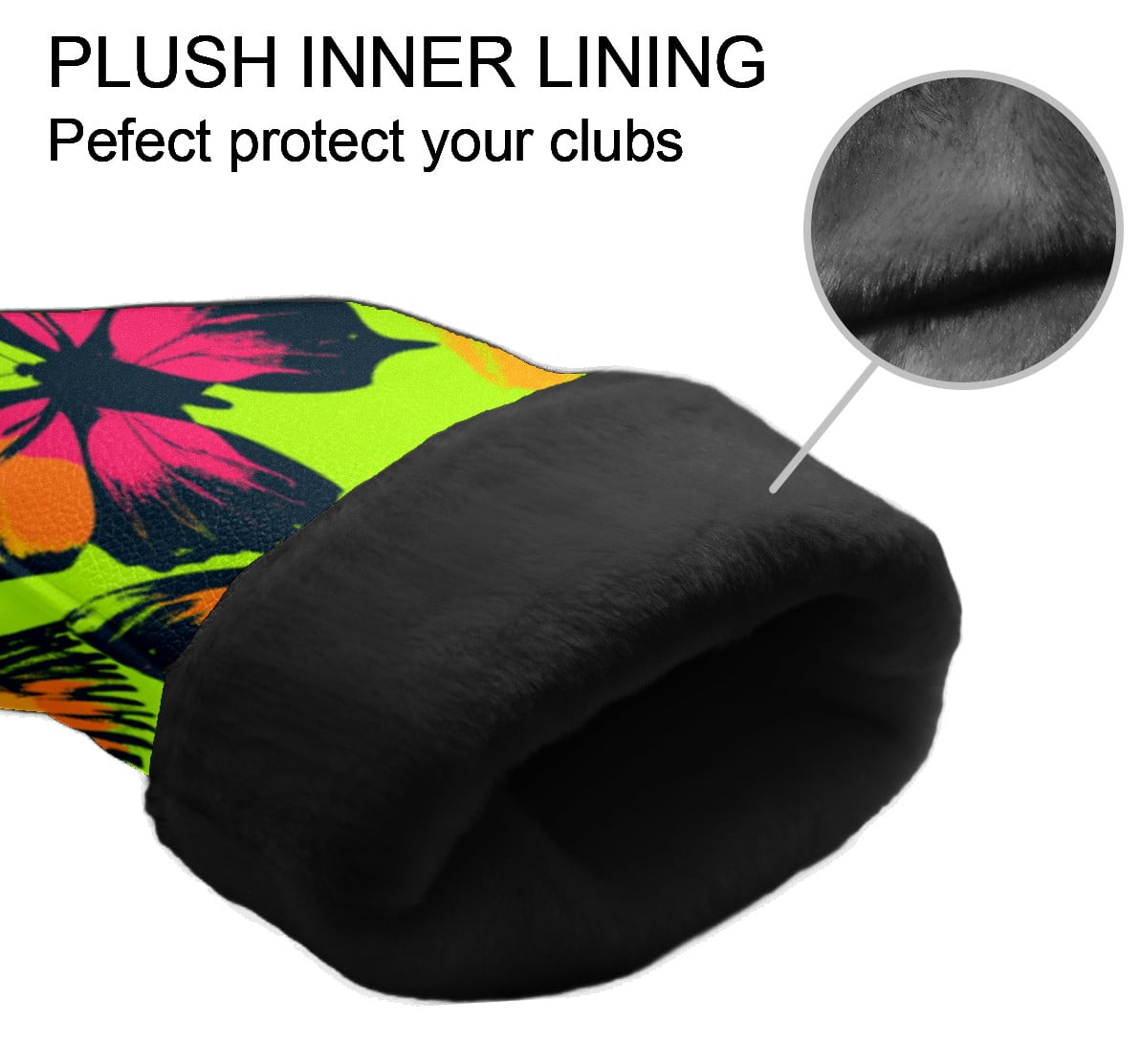 Golf Club Head Cover Waterproof Leather Golf Accessories HeadCovers Set Driver Headcover for Women Men Neon Green And Orange Butterfly Pattern