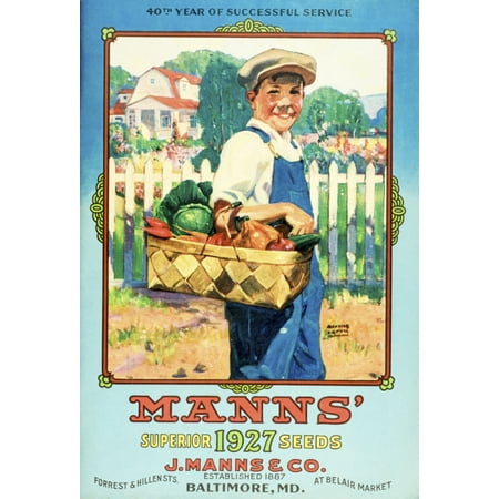 Manns seed catalog with illustration of boy holding vegetables from the 20th century
