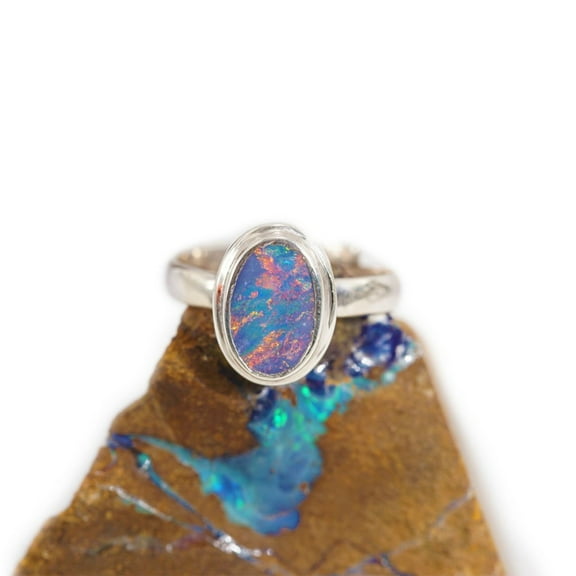 MIRACLE FLASH STERLING SILVER GENUINE AUSTRALIAN OPAL ADJUSTABLE RING