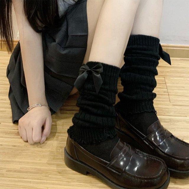 Lolita-calcetines largos de punto para mujer, calentadores de piernas, cubierta de pie cálida, calentador de brazos blanco, calcetines de ganchillo, puños de botas, Otoño e Invierno