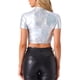 thumbnail image 3 of INSPIRAR CHIC Blusas Cortas de Cuello Alto para Mujeres con Manga Corta Metálicas M Plata Brillante, 3 of 6