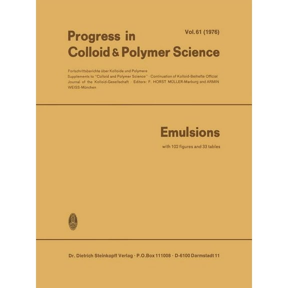 Progress in Colloid and Polymer Science Emulsions, Book 63, (Paperback)
