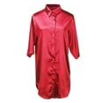 thumbnail image 5 of Deago Women Satin Silk Nightgown 3/4 Sleeve Button Down Nightshirt Soft Sexy V Neck Pajama Dress Boyfriend Sleep Shirt - Red, M, 5 of 8
