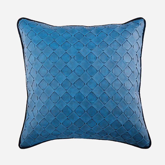 Fundas de cojín decorativas azules para sofá de 40 x 40 cm (16 x 16 pulgadas), de piel sintética, color liso, a cuadros, con textura moderna - Tejido de piel azul