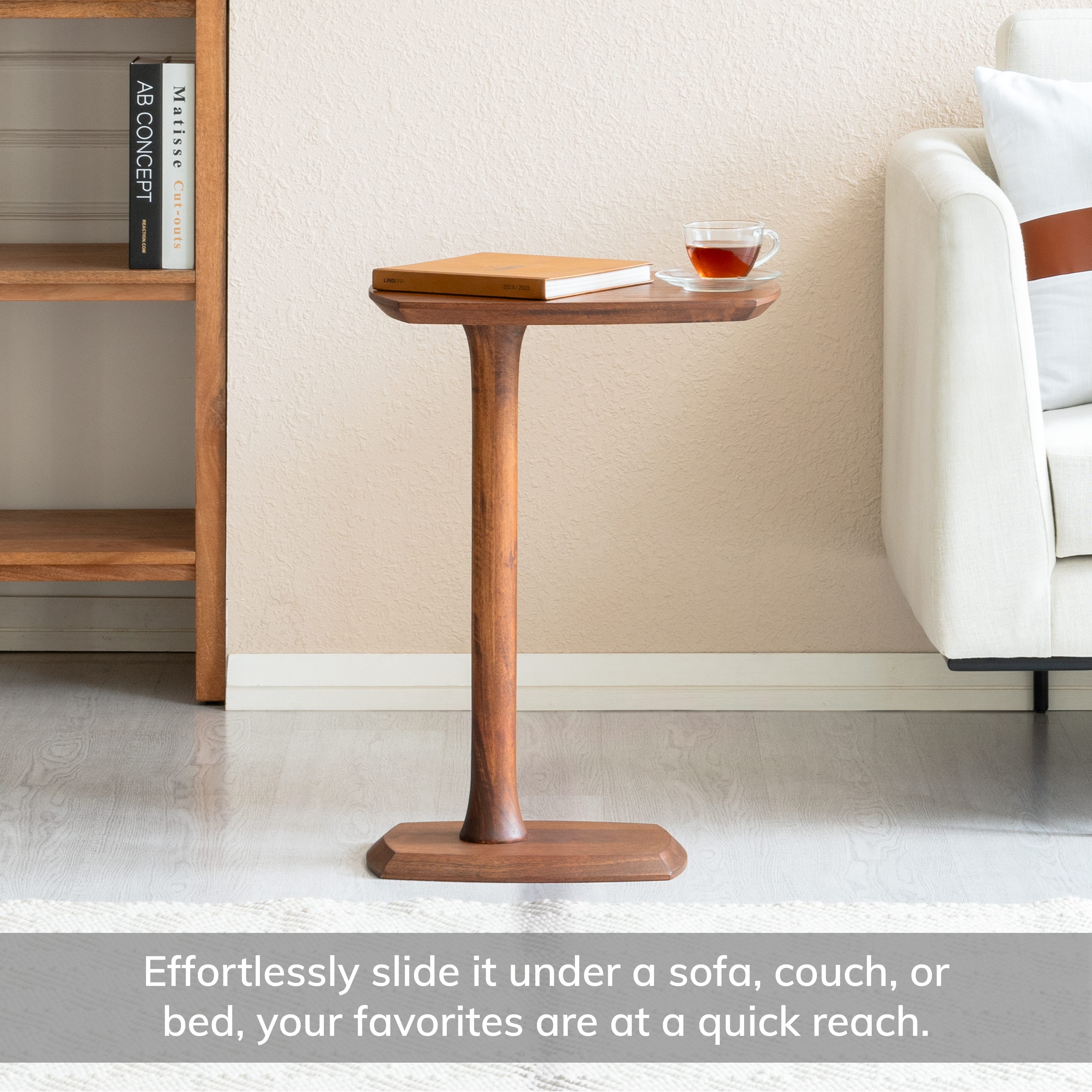 Stirling Solid Mango Wood C Shape End Table 25 Inch Walnut