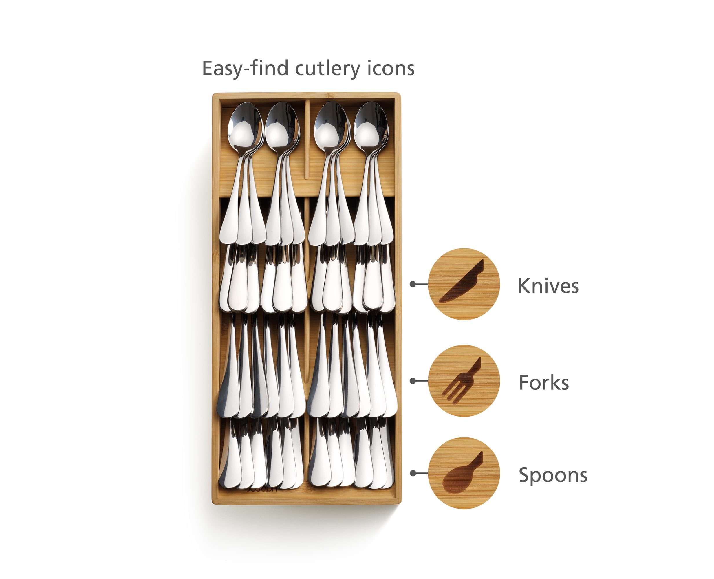 Joseph Joseph DrawerStore Bamboo Drawer Organizer for Silverware, Cutlery & Flatware