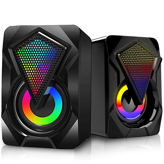Computer Speakers for Desktop or Laptop, TSV 2.0 Stereo RGB PC Gaming Speakers with Stereo Surround Bass, 7 Colors LED Lights, USB-Powered 3.5mm Wired Speakers for PC Smartphone Tablet Projector TV