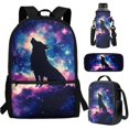 thumbnail image 7 of Yuyamidu Wolf Backpack and Lunch Box Starry Sky Bookbag and Lunch Box Boys Girls Bookbag Lunch Tote Pencil Case Water Bottle Bag Kids School Bags with Cooler Bags, 7 of 7