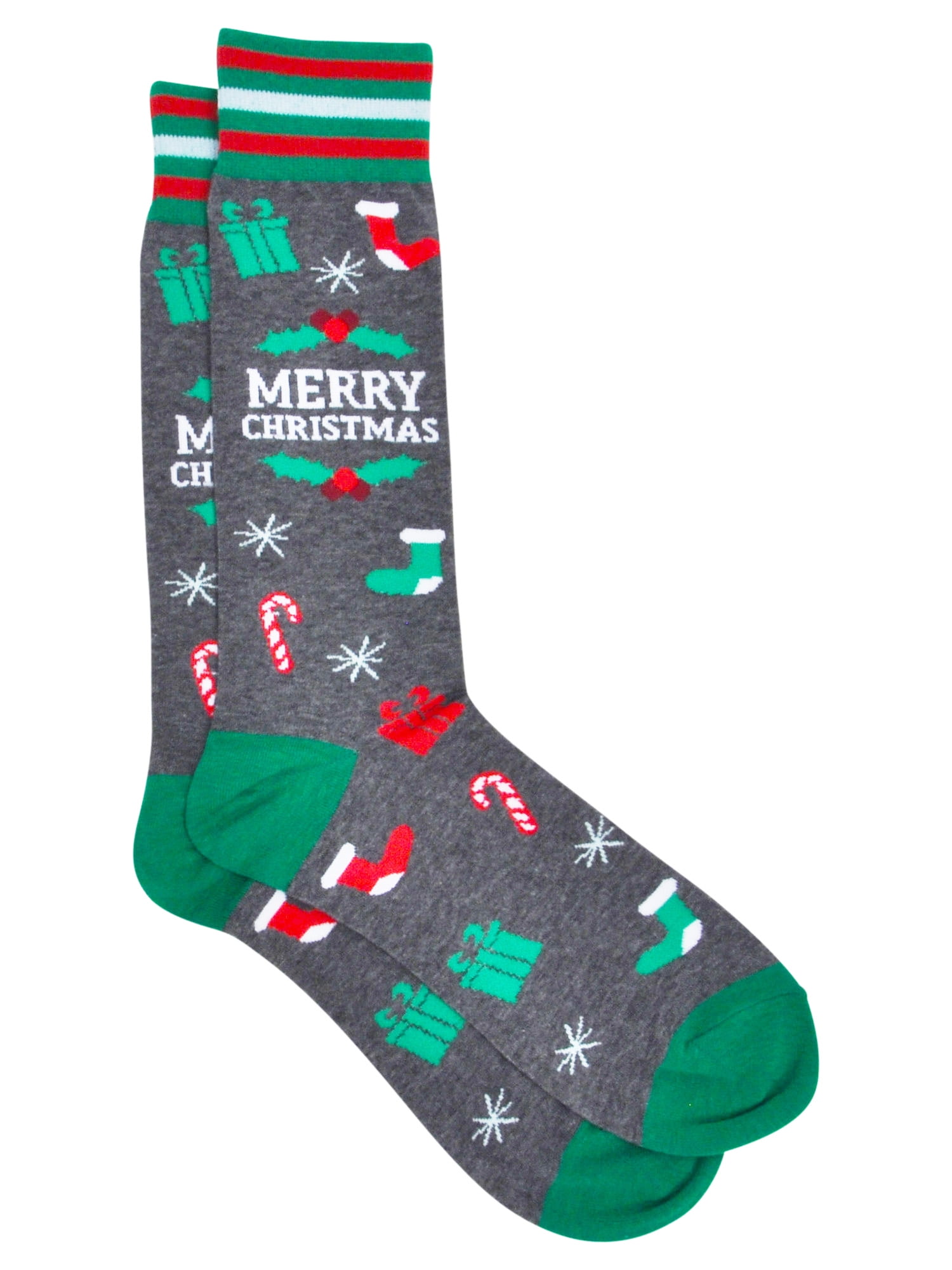 Men s Festive Merry Christmas Socks Size 10 13 Gray Green Red Walmart
