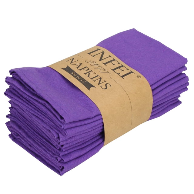 Infei Servilletas De Tela Finas De Mezcla De Lino De Color Liso - Juego De 12 (40 X 40 Cm) - Para Eventos Y Uso Doméstico (Púrpura)