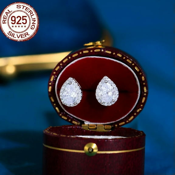 Tiny White CZ Teardrop Stud Earrings 925 Sterling Silver Cubic Zirconia Jewelry