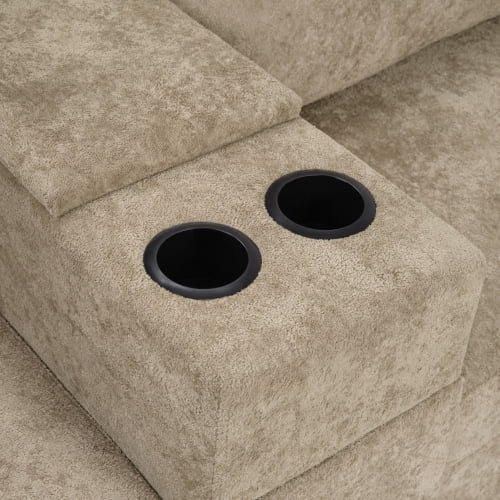 134" U-Shape Modular Sectional Sofa, 5-Seat Couch with Chaise Lounge, Deep Seat, Built-In Cup Holders, Storage Drawer and Pillows, Brown