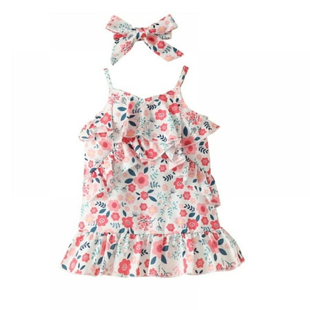 

BULLPIANO Kids Casual Clothes 0-2Y Ruffle Skirt Hair Band Baby Girls Floral Casual Dress Baby Girls Dress Floral Lace Skirt