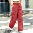 thumbnail image 2 of Huowey Womens Baggy Cargo Pants Wide Leg Hiking Pants With Pockets Drawstring Casual Daily Trendy Travel Trousers,XL, 2 of 6