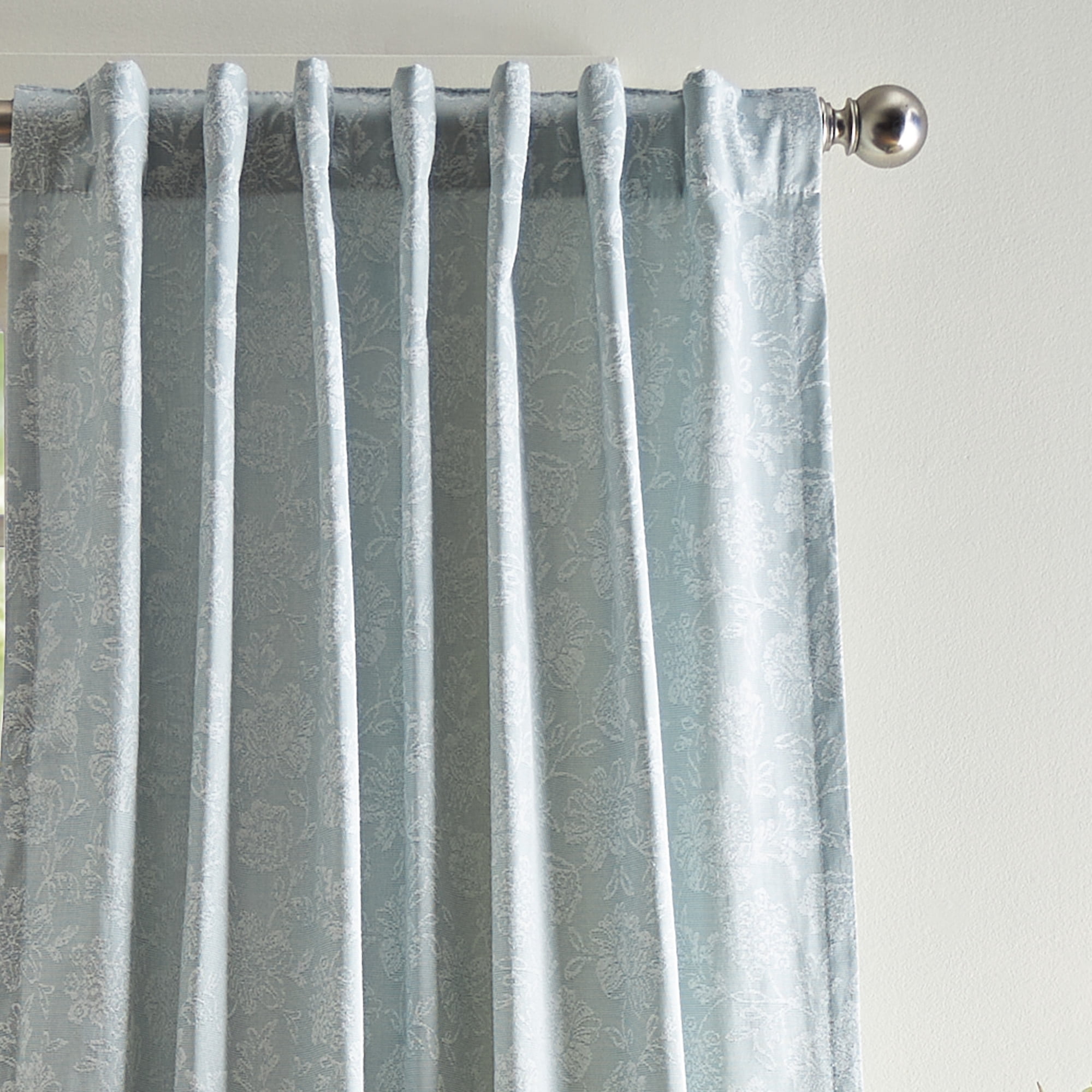 Martha Stewart Cottage Floral Jacquard Curtain Panel Pair, Light Blue, Lined, Pole Top/Back Tab, Room Darkening, Indoor Curtain Panels, Adult, 2 Piece Set, 50"x 95"