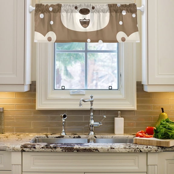 Head Of Cute Bear Curtain Valances Farmhouse Design Window Treatment Decor Blackout Rod Pocket for Windows Living Room Kitchen 54" x 18"
