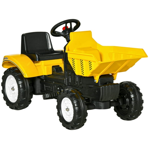 Aosom Kids No Power Ride-On Excavator with Manual Control Bucket, Pretend Play Toddler Tractor with Forward Backward Function, Construction Toys Gift for Aged 3-6 Years Old, Yellow