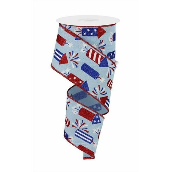 4th of July Firecracker Wired Ribbon, Blue Red White - 2.5 Inch x 10 Yard