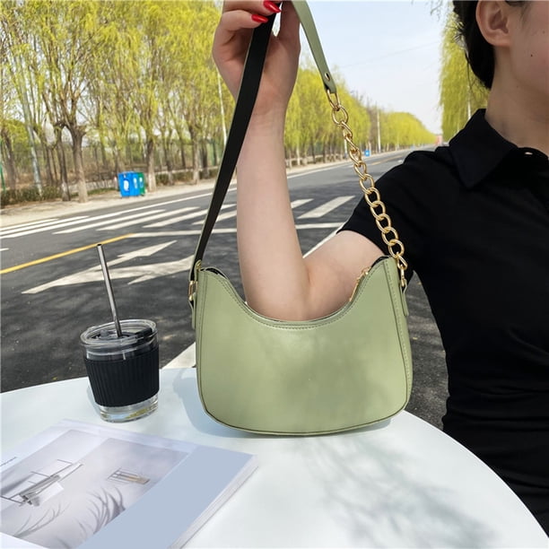 Bolsas De Hombro Moda mujer cadena de color puro PU Bolso de hombro Casual Hobos Bolso (verde)