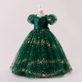thumbnail image 5 of IVEYRTF Girls Christmas Party Dress Princess Gown with Sparkly Sequins Puffed Sleeve Tulle Skirt for Birthday Pageants Fashion Elegant Round Neck Short Sleeve Dress(Green,10-11 Years), 5 of 9
